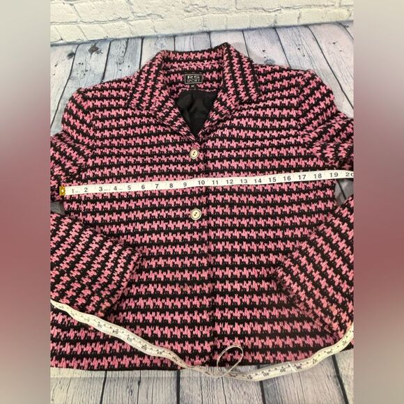 VINTAGE RK Sport Pink Black Cropped Academia Workwear 90s Houndstooth Blazer M - Picture 6 of 9
